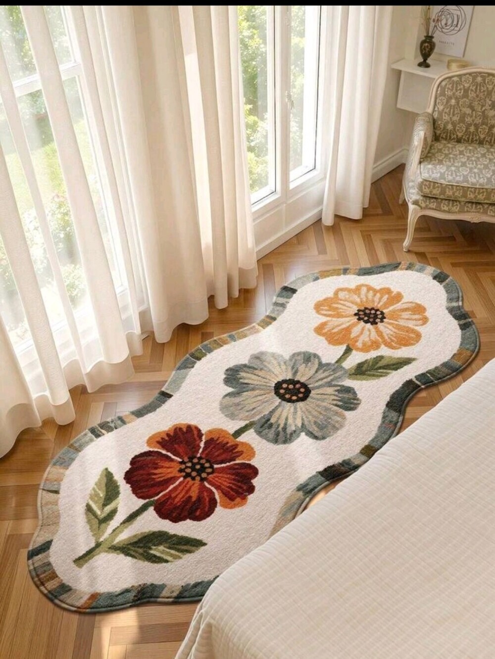 Handwoven Floral Runner Rug - Multicolor Flower Design 62.9x27.5